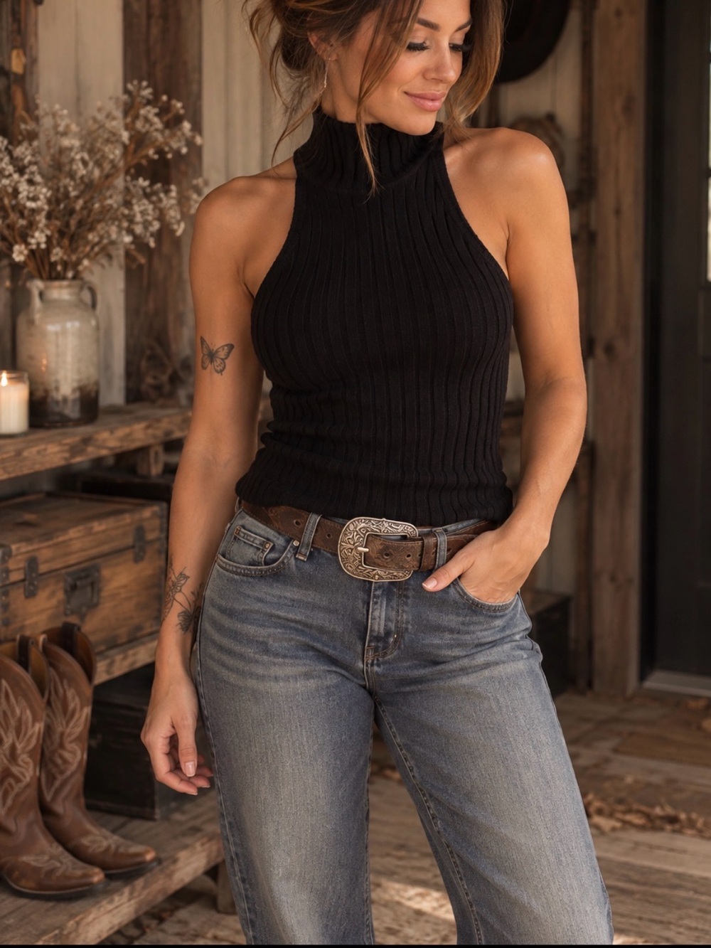 🖤RALPH LAUREN RIBBED SLEEVELESS
TURTLENECK TOP